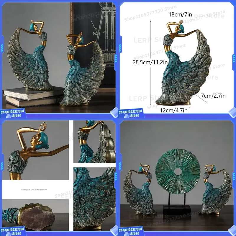 Resin Art Unique Ideas - รูปปั้นนกยูงเรซินทำมือในท่าเต้นรำ งานศิลปะตกแต่งบ้าน ของประดับชั้นวางห้องนั่งเล่น ไอเดียของขวัญที่ไม่เหมือนใคร สไตล์โมเดิร์น