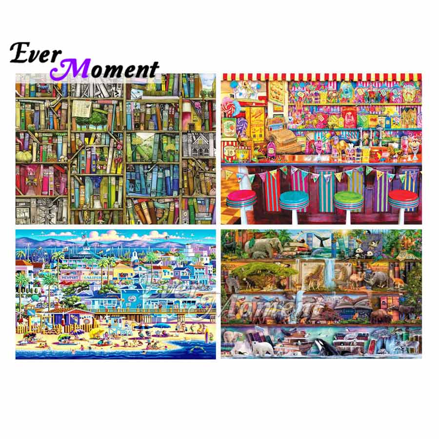Resin Art Beach - Ever Moment ชุดเพชรจิตรกรรมเต็มรูปแบบเจาะเรซิ่นชั้นวางหนังสือสัตว์เพชรเย็บปักถักร้อยโมเสคการ์ตูน Art Beach ASF2085