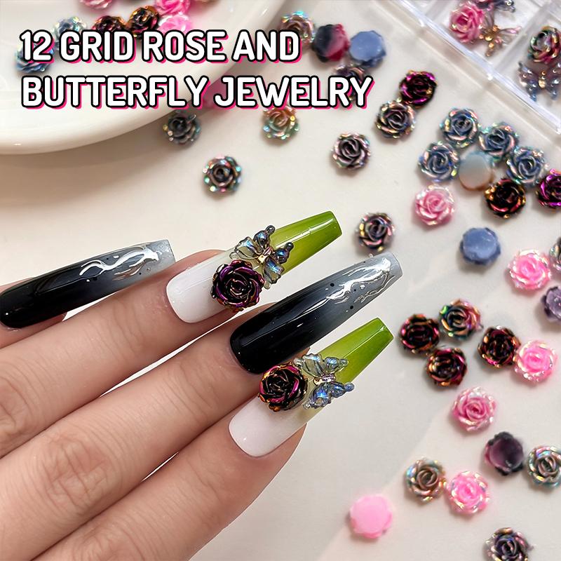 Resin Art Rose - อุปกรณ์ตกแต่งเล็บ 20 ชิ้น 10 มม. ดอกกุหลาบเรซิ่นไล่สีออโรร่า