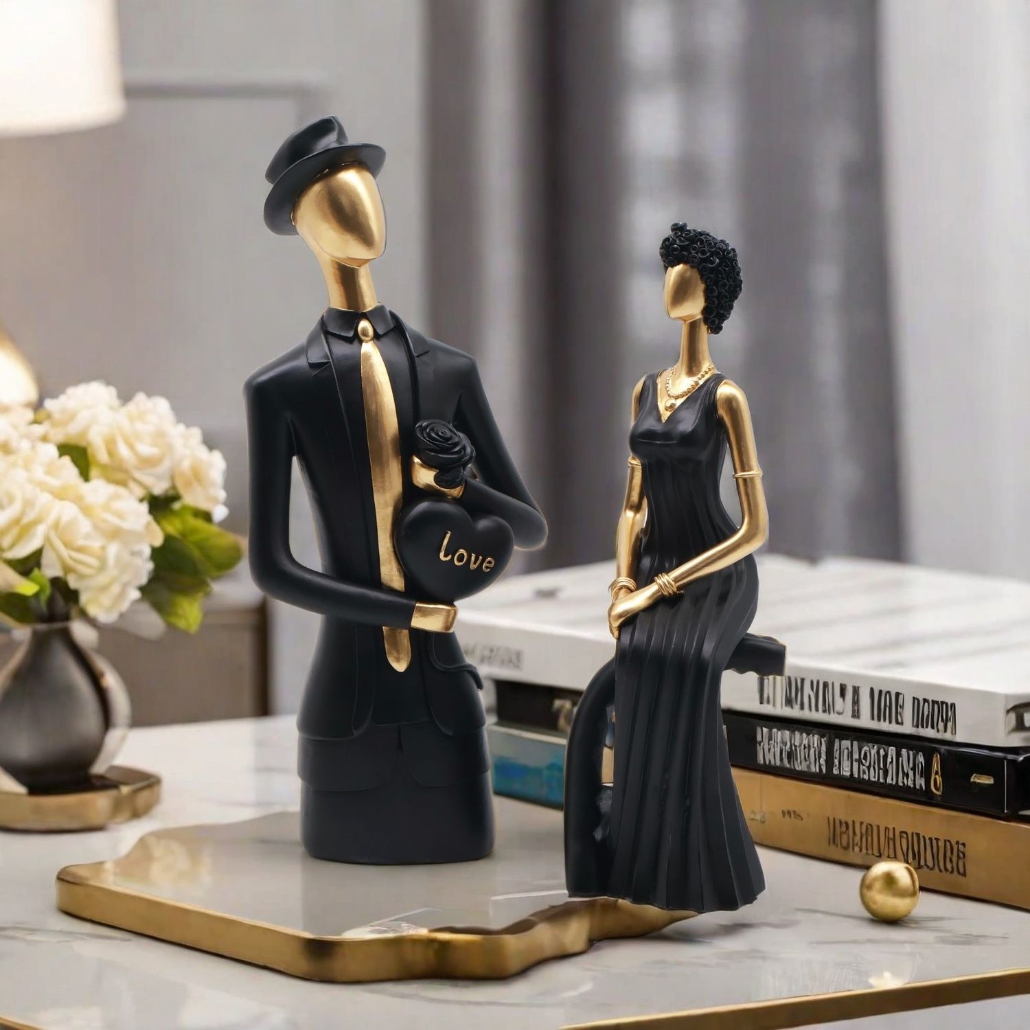 Resin Art Gift For Wedding - ประติมากรรมเรซิ่นตกแต่งสไตล์นอร์ดิก สำหรับห้องนั่งเล่น ของตกแต่งบ้าน งานศิลปะสร้างสรรค์ ของขวัญแต่งงาน ของตกแต่งคู่รัก
