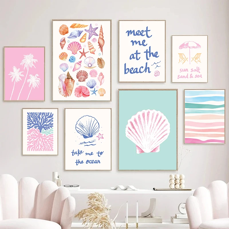 Resin Art Beach - ภาพตกแต่งผนังแนวชายทะเล ภาพพิมพ์ศิลปะทะเลฤดูร้อน โปสเตอร์ลายเปลือกหอย ภาพวาดเพชรตกแต่งบ้าน ห้องนอน สไตล์เก๋ไก๋
